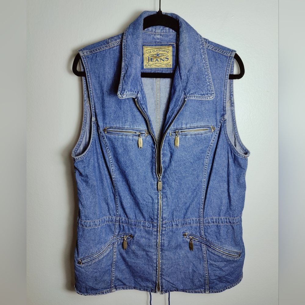 VTG Liz Claiborne Jeans LizWear Women's Denim Utility Vest, Sz L